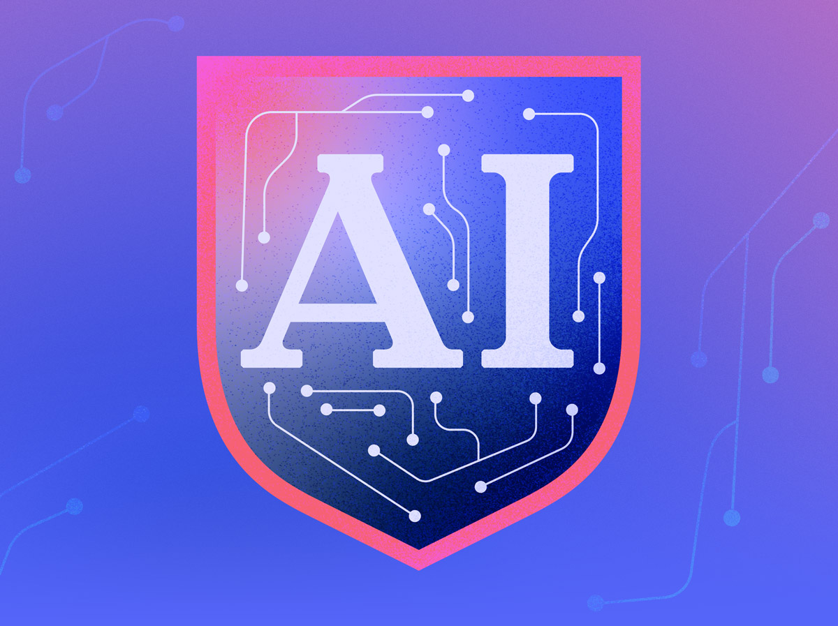 Illustration of a shield with circuit boards and the AI contained within it.